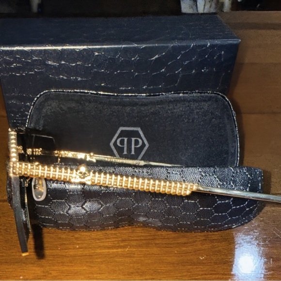 Philipp Plein Gold Titanium Geometric Sunglasses | Luxury Designer Frame w/ Case main image 11